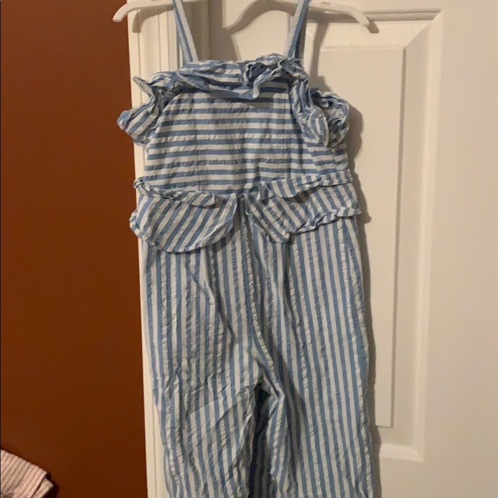 Blue pin strip jumpsuit